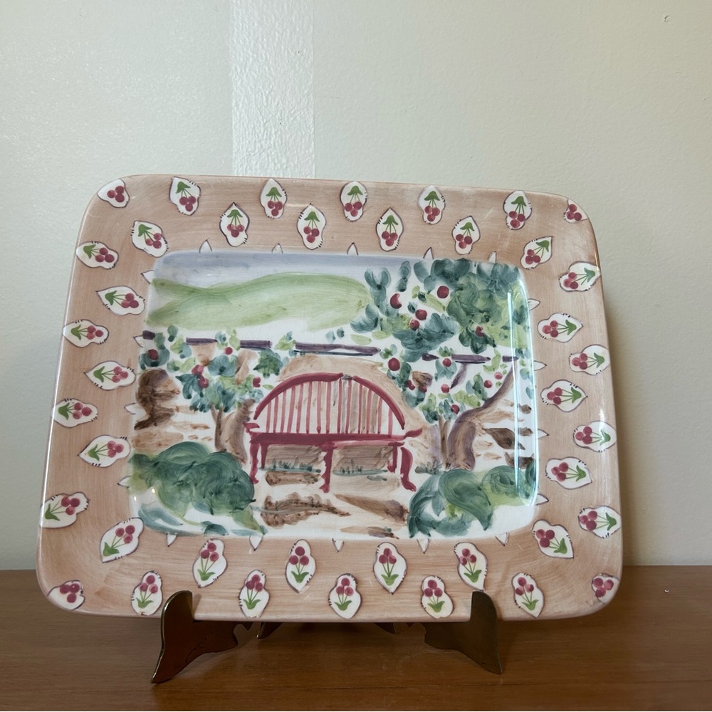 Michal Sparks Hand Painted Platter with Cherries and Bench